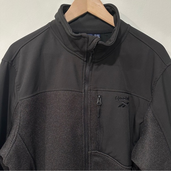 Reebok Full Zip Up Logo Jacket Black XLarge Pockets Mixed Media Athleisure NWOT - Picture 3 of 13